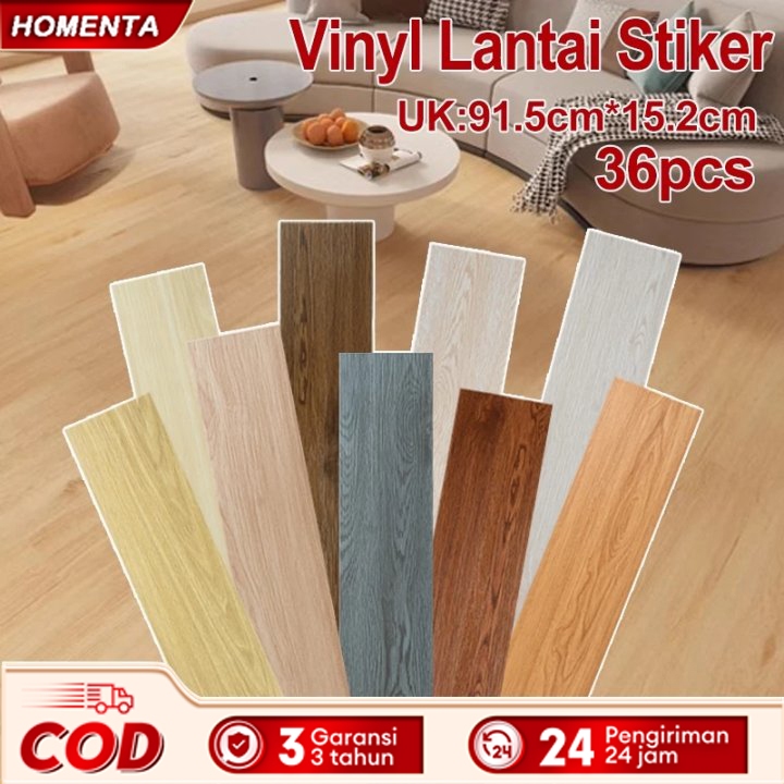 HOMENTA 1 BOX (36 Pcs) Floor Vinyl Lantai Stiker 91.5cm x 15 2cm/2mm Vinyl Lantai Stiker PVC High Qu