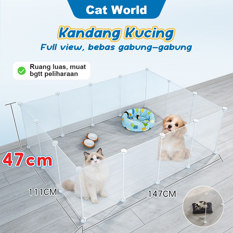 DIY transparan Kandang kucing besar Rumah kucing Kandang kawat hewan Pagar kucing