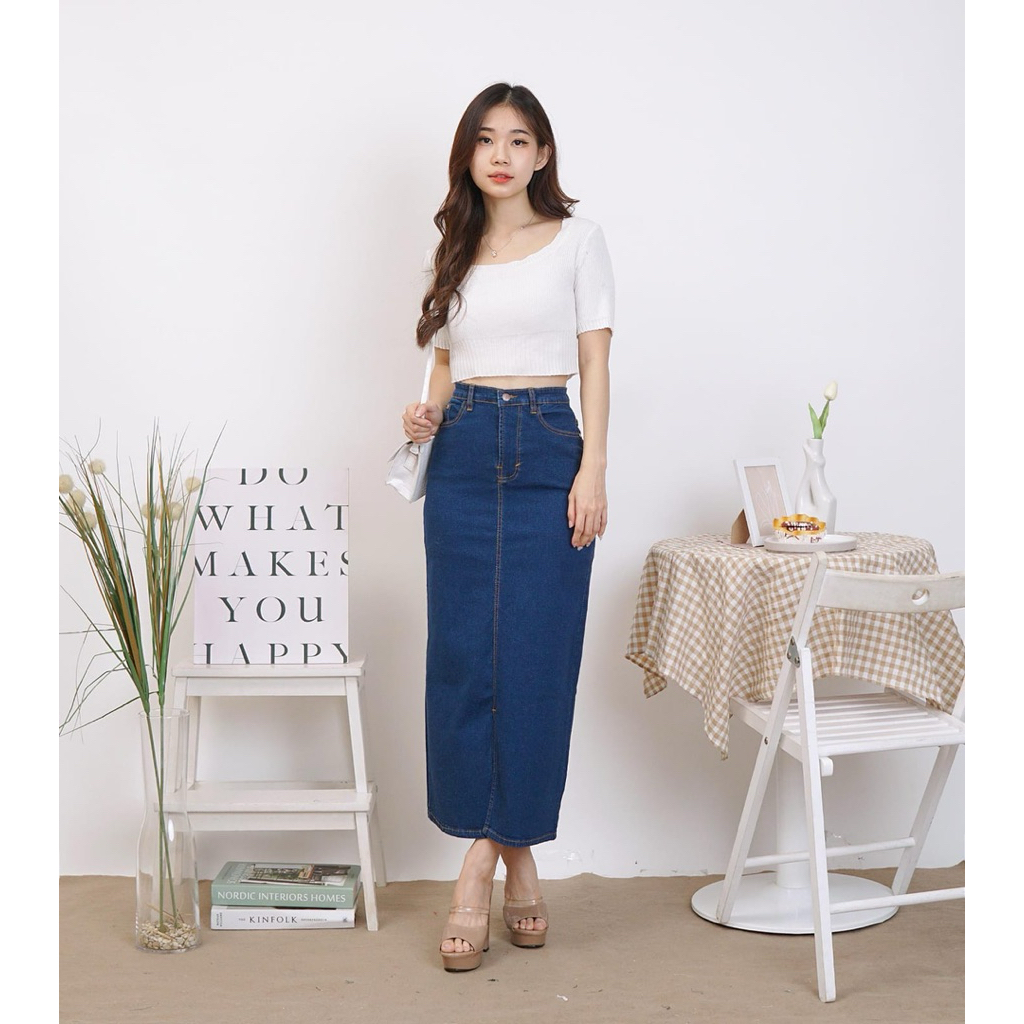 (BisaCOD)Rok Span highwaist Belah Depan | Jumbo Bigsize | Rok Span Panjang | Rok Jeans Maxi |Rok Jea