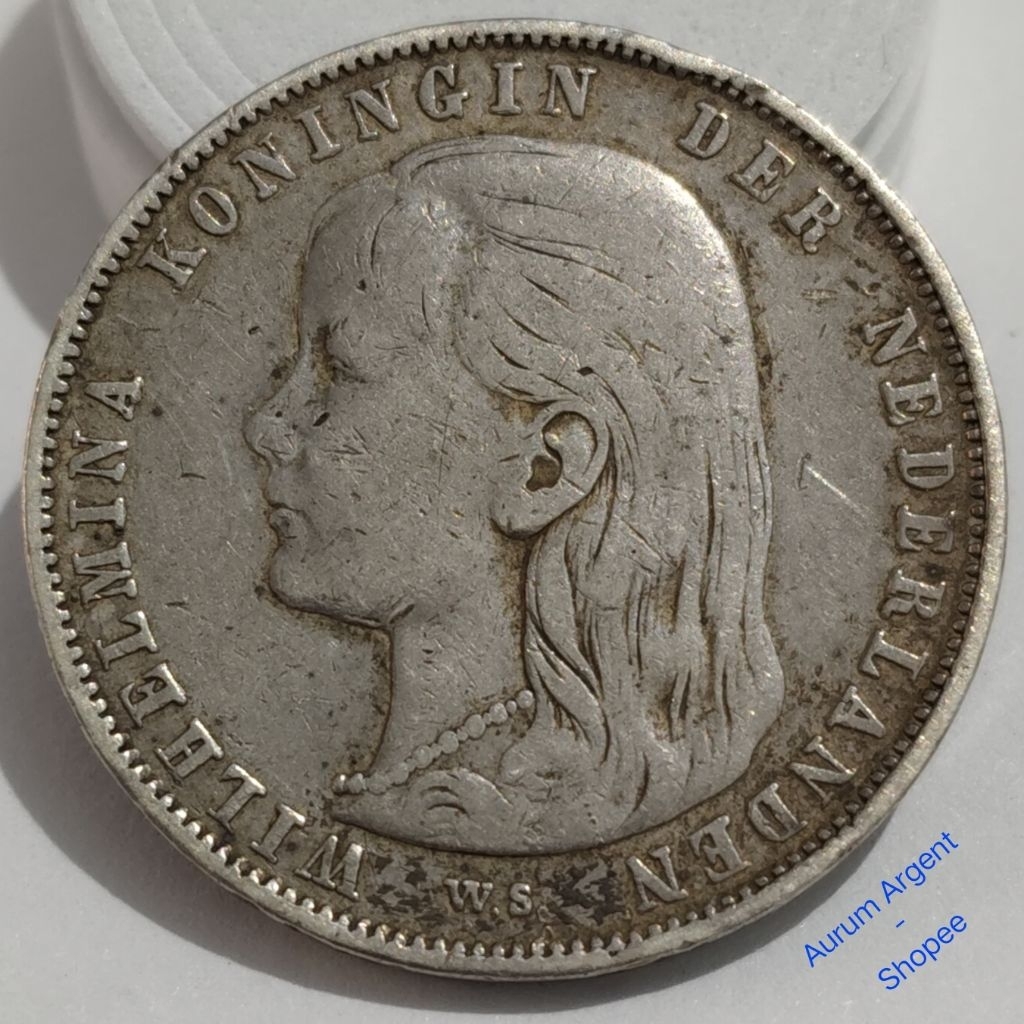 WILH1G-72.. 1 PC KOIN PERAK KUNO ASLI 1 GULDEN WILHELMINA TH 1892  -- SILVER COIN --