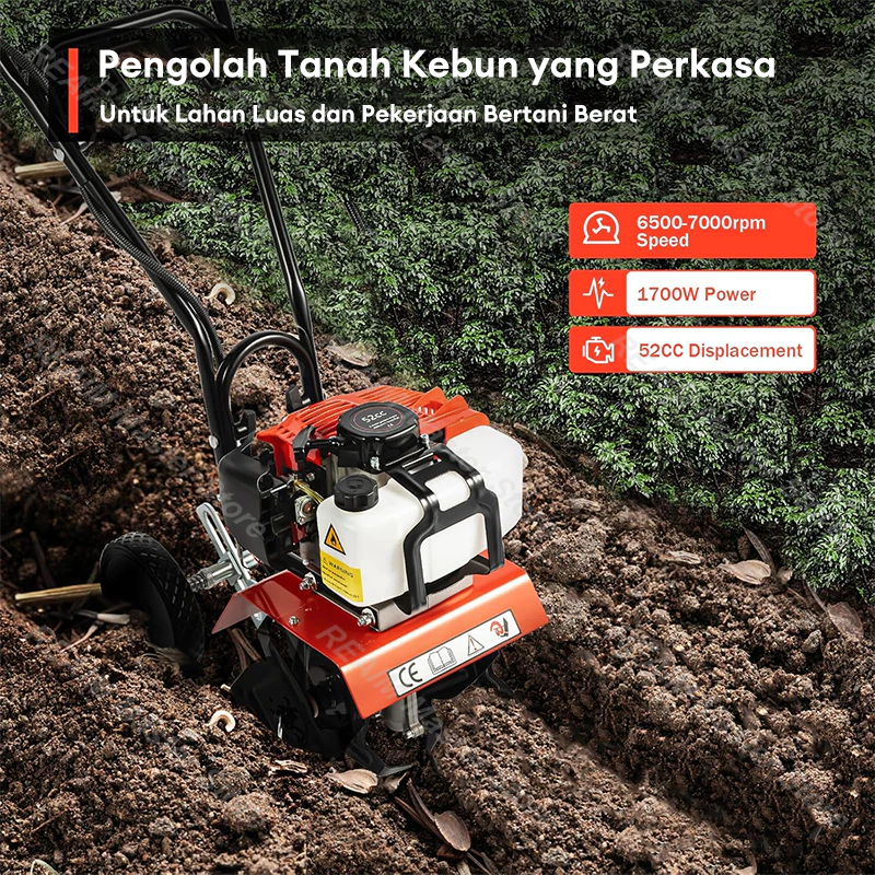 TERLARIS REAIM Cultivator Mini Tiller Bensin -2 Tak Mesin Pengolah Tanah Mikro untuk Kebun &