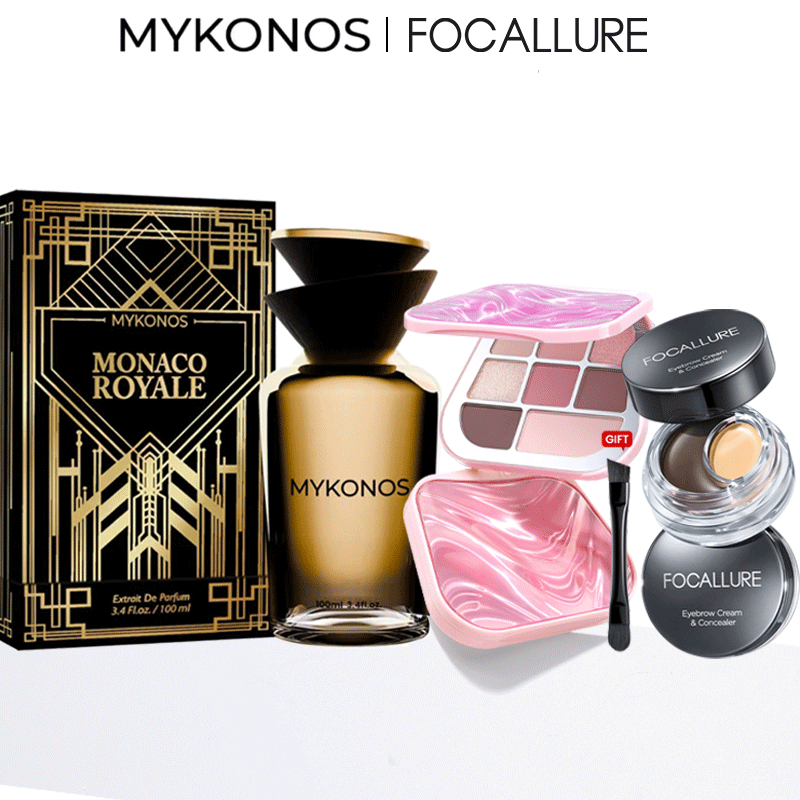 [3PCS SET]MYKONOS Perfume - Monaco Royale EDP 100ml + FOCALLURE 8-color High Pigment Eyeshadow Palet