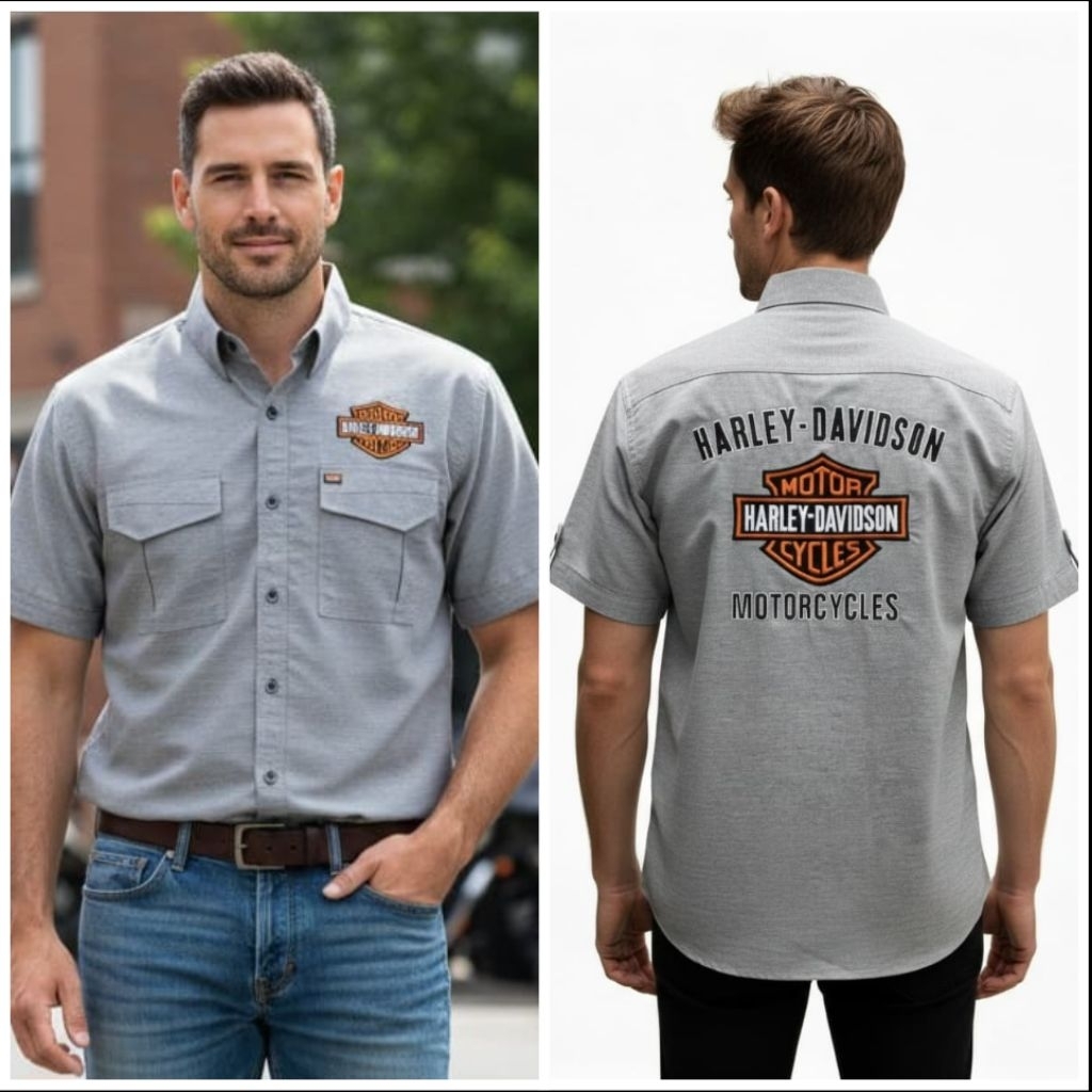 Kemeja Harley Davidson Motorcycles - Bar and Shield - Bikers Apparel - Interlis Rami - Original Merc
