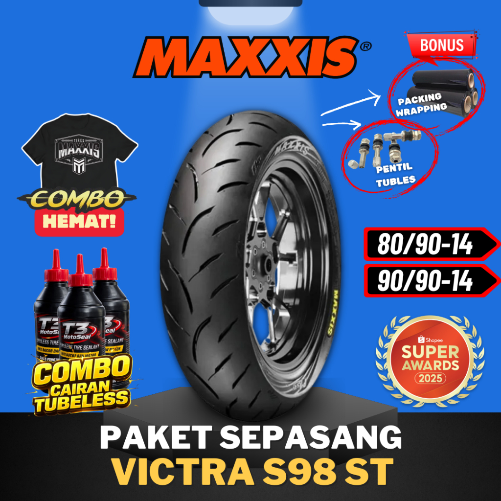 [PAKET SEPASANG MURAH] MAXXIS VICTRA RING 14 ( 80/90-14 & 90/90-14 ) / BAN MAXXIS TUBELESS RING 14 B