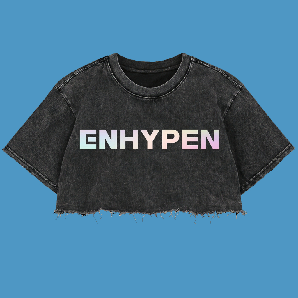 Resmora "Enhypen" Crop Top Wash Oversized T-Shirt | Washing | Crop Tee Unfinished | Vintage | Atasan