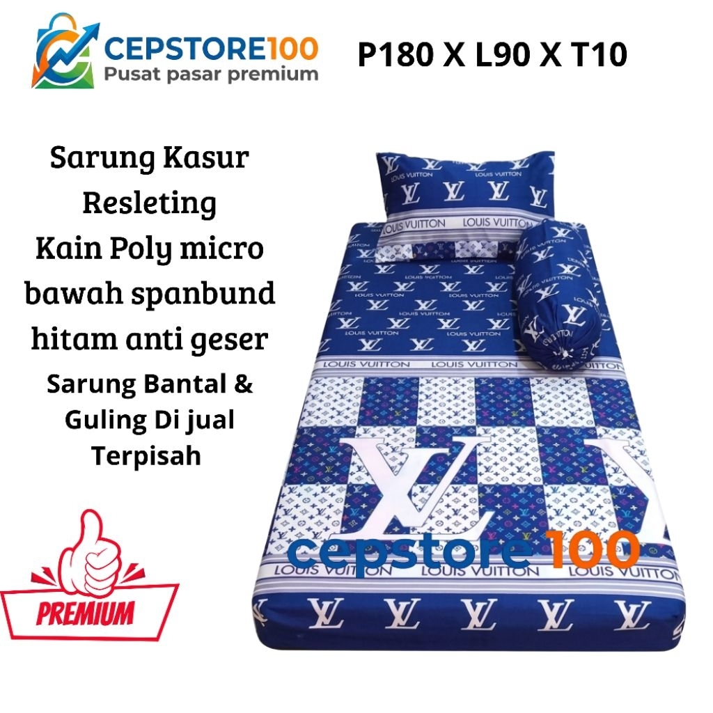 Sarung Kasur Resleting 90x180x10 Anti Luntur | Bawah Spunbond Hitam Anti Geser