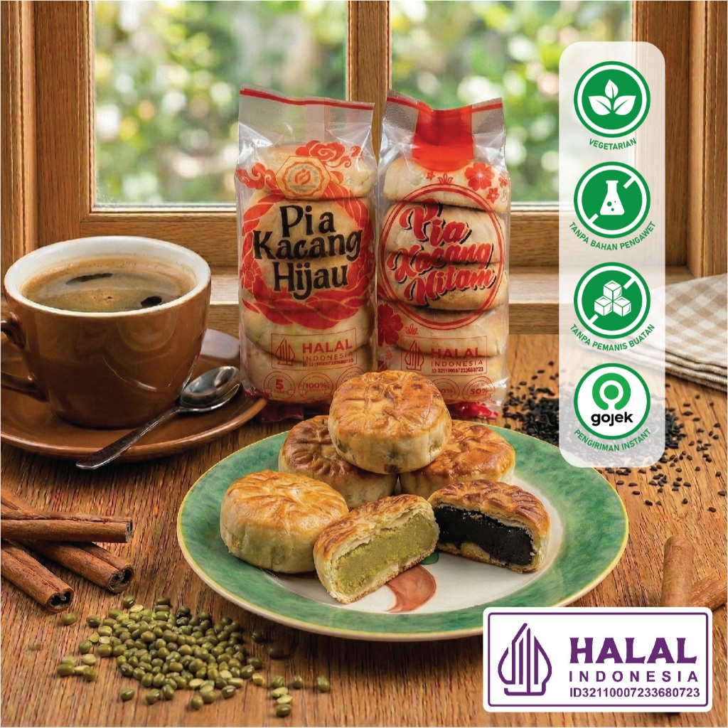 PHING SIANG Paket Kue Pia Basah 2 Bungkus Rasa Kacang Hitam dan Kacang Hijau, Jajanan Cemilan Pia Ja