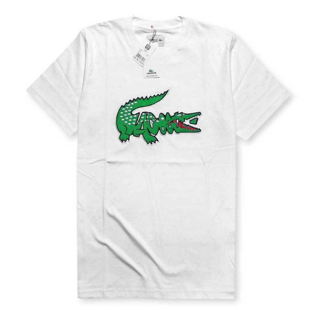 Tshirt Pria Bahan Cotton Combed 250gsm Putih Logo Kadal Hijau Full Bordir Desain Trendy Kasual