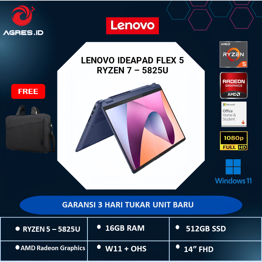 LENOVO IDEAPAD FLEX 5 14 TOUCH | RYZEN 7 5825 16GB 512GB W11 + OHS 14" WUXGA PEN