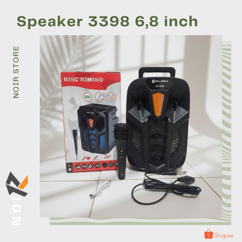 NOIR Speaker Bluetooth Kimiso MKC-3398 Size 6.8" Inchi +mic kabel