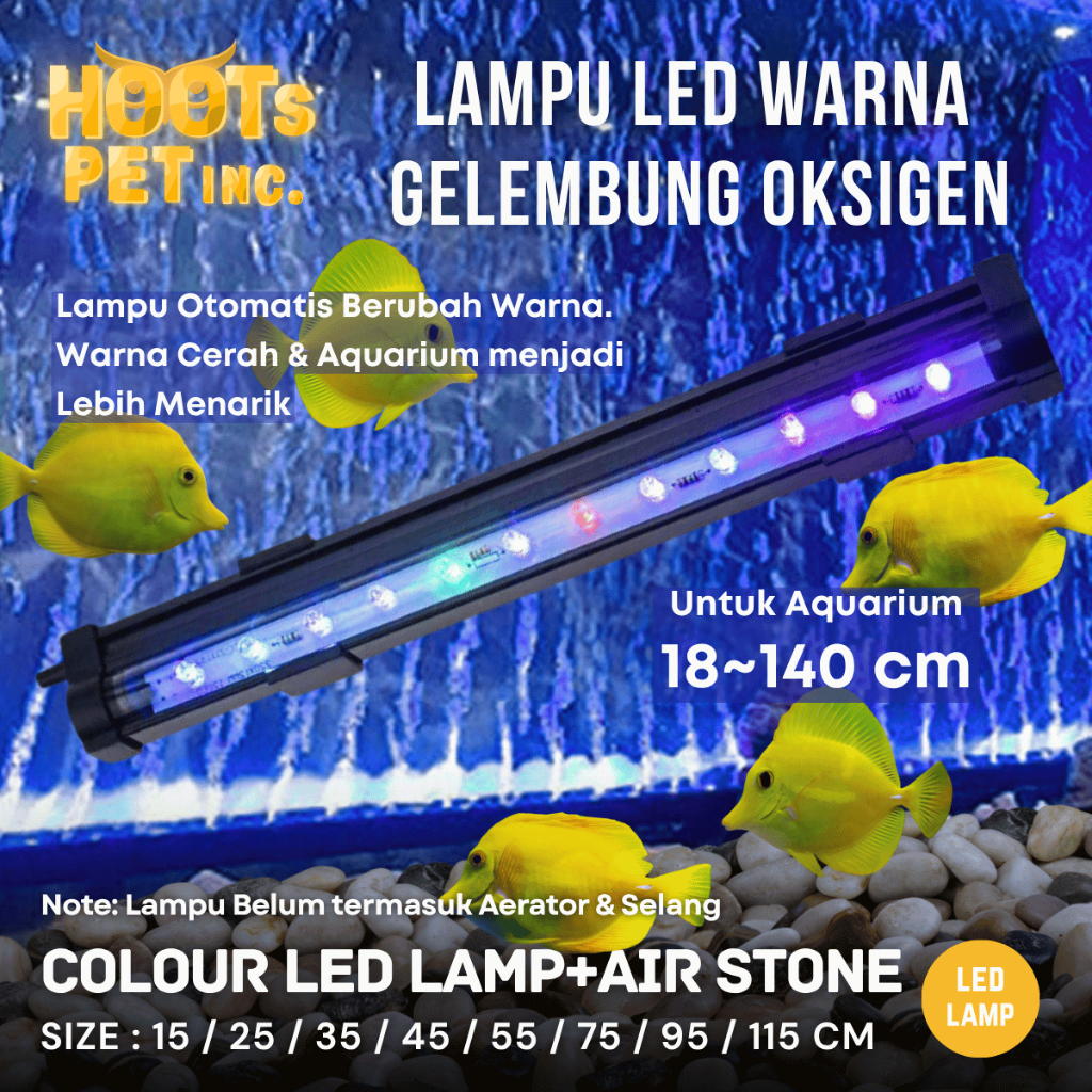 Lampu Airstone 15-120cm LED Celup Aquarium Mini Batu Udara Gelembung Oksigen Aerator Airator Warna A
