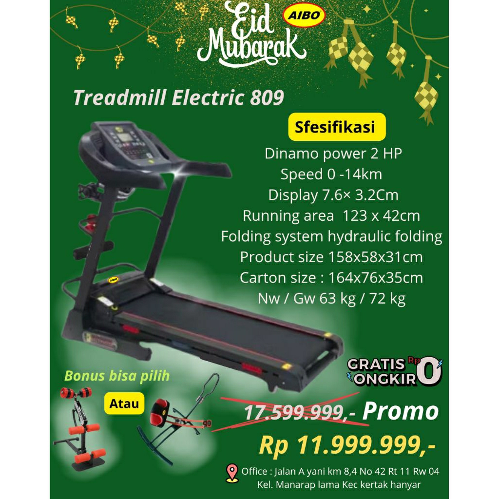 AIBO FITNESS & HEALTH BANJARMASIN/ Ready Stock/ Treadmill Elektrik 809/ Promo / Promo Spesial/ Bisa 