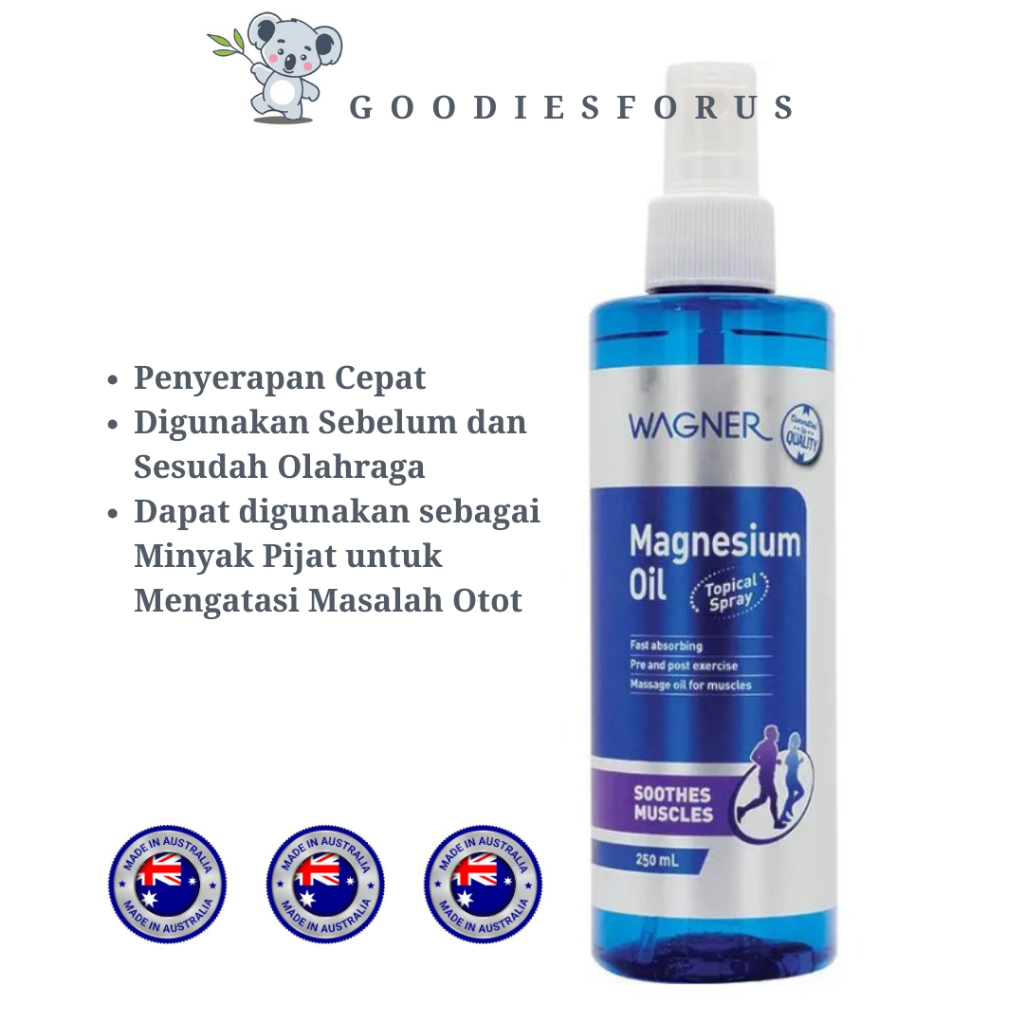 Wagner Magnesium Oil 250ml Spray/Magnesium Spray/Masalah Muscle Otot Olahraga/Padel Magnesium Oil