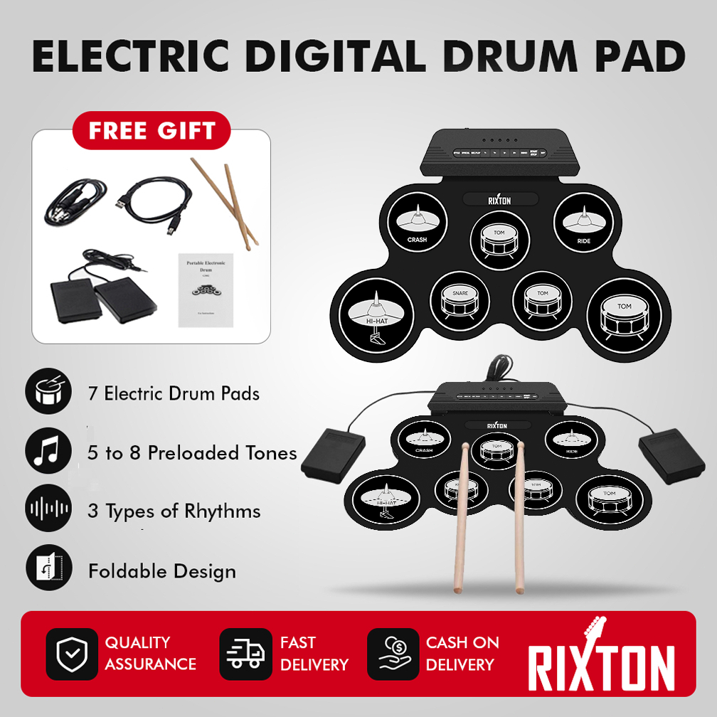 RIXTON Digital Portabel Drum Roll Drum Elektronik Perkusi Portabel Silicone Hand Roll Drum Kit Drum 