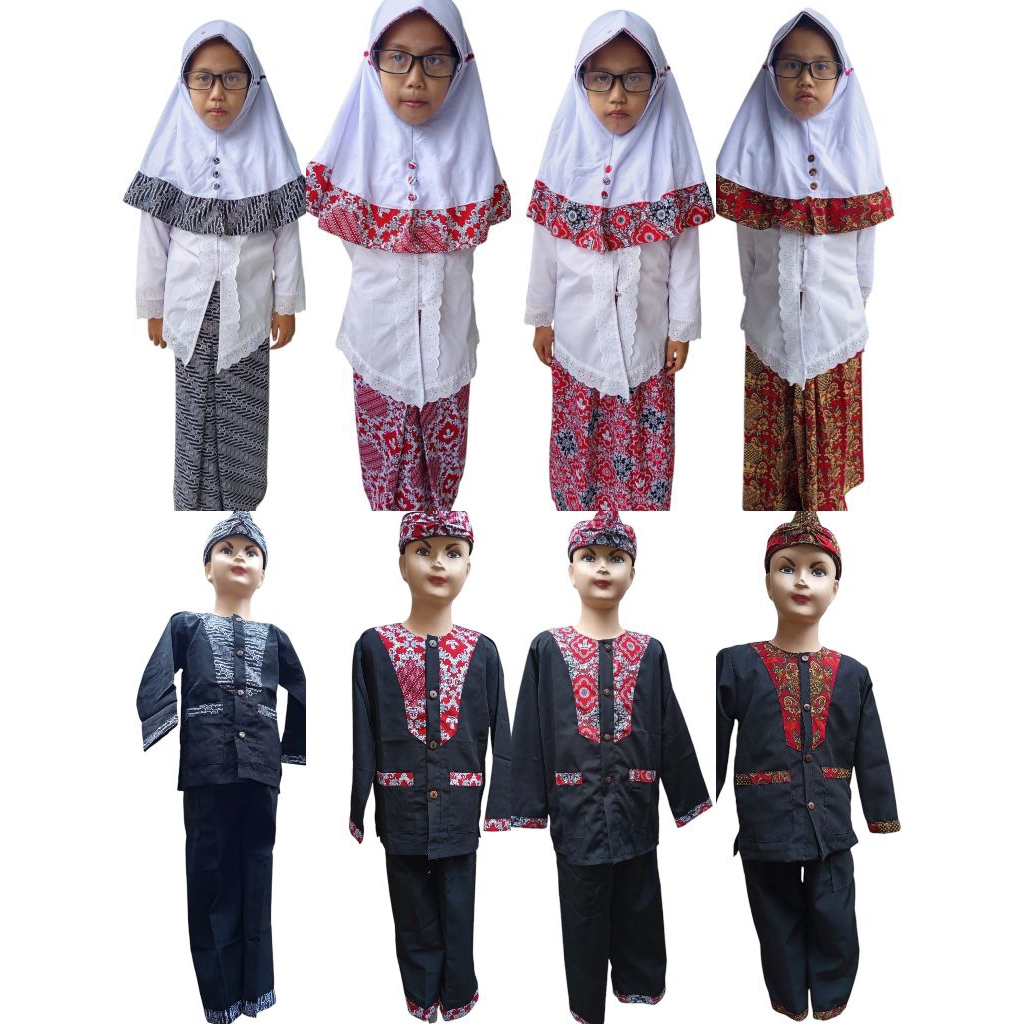 couple_stelan baju adat anak sd kebaya anak perempuan dan pangsi anak laki laki motif batik