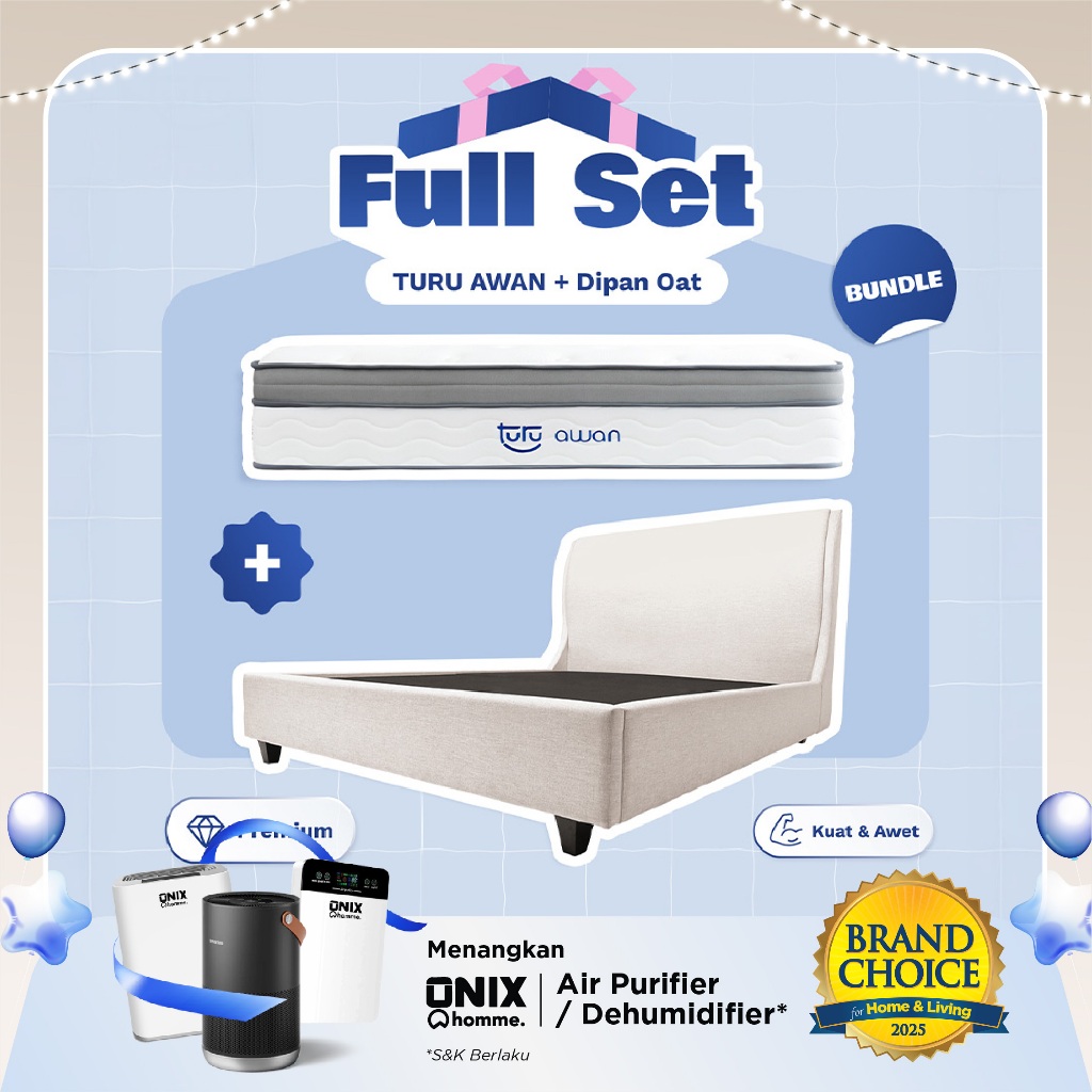 Set Bundle Pocket Spring Bed TURU AWAN + Dipan PEANUT / OAT TURU FULL SET TERMURAH TERLARIS