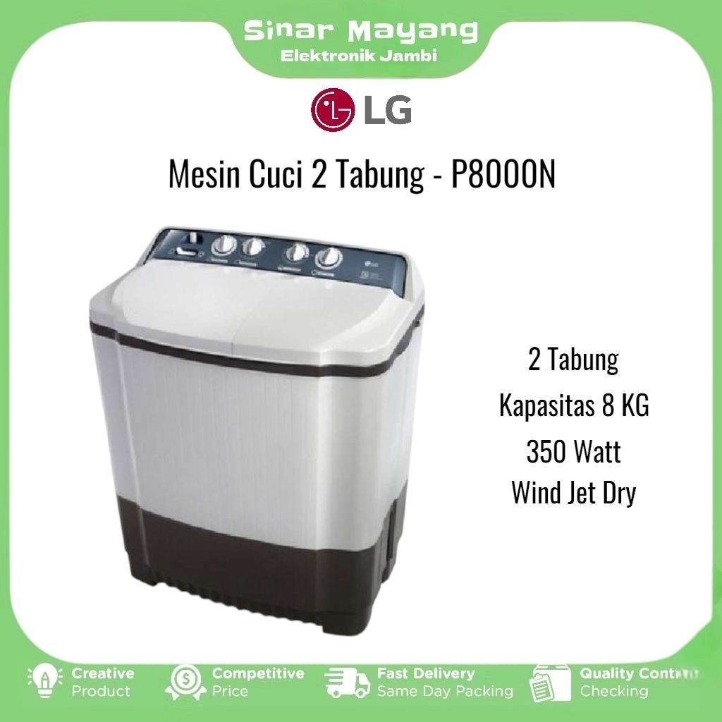 Mesin Cuci LG P8000N/ Mesin Cuci 2 Tabung LG/ Garansi Resmi LG