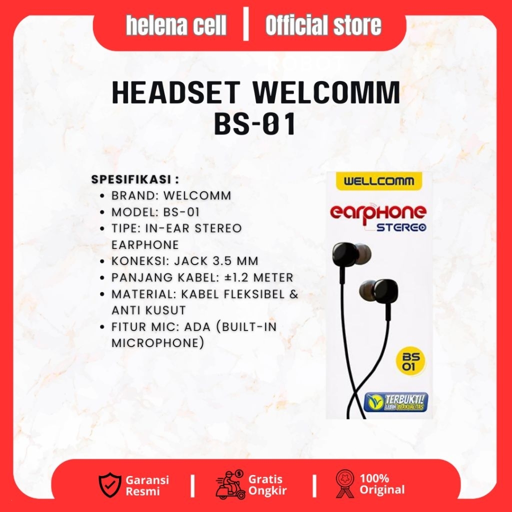 Headset Welcomm BS-01 Stereo Earphone