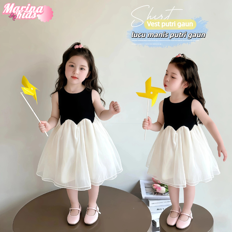 Marina dress anak perempuan dress anak perempuan terbaru 2026 Anak-anak rompi gaun gaun jaring gaun 