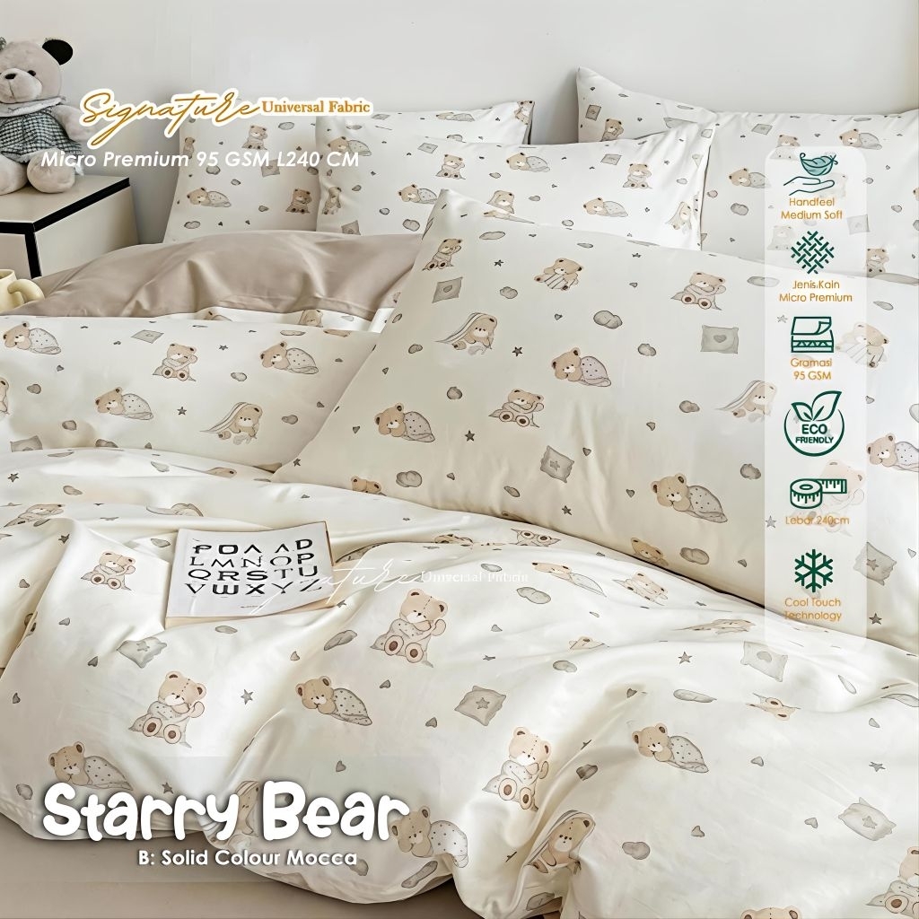 Sprei motif bear starry bear sprei anak lucu free anti geser ukuran lengkap sprei90x200 sprei100x200