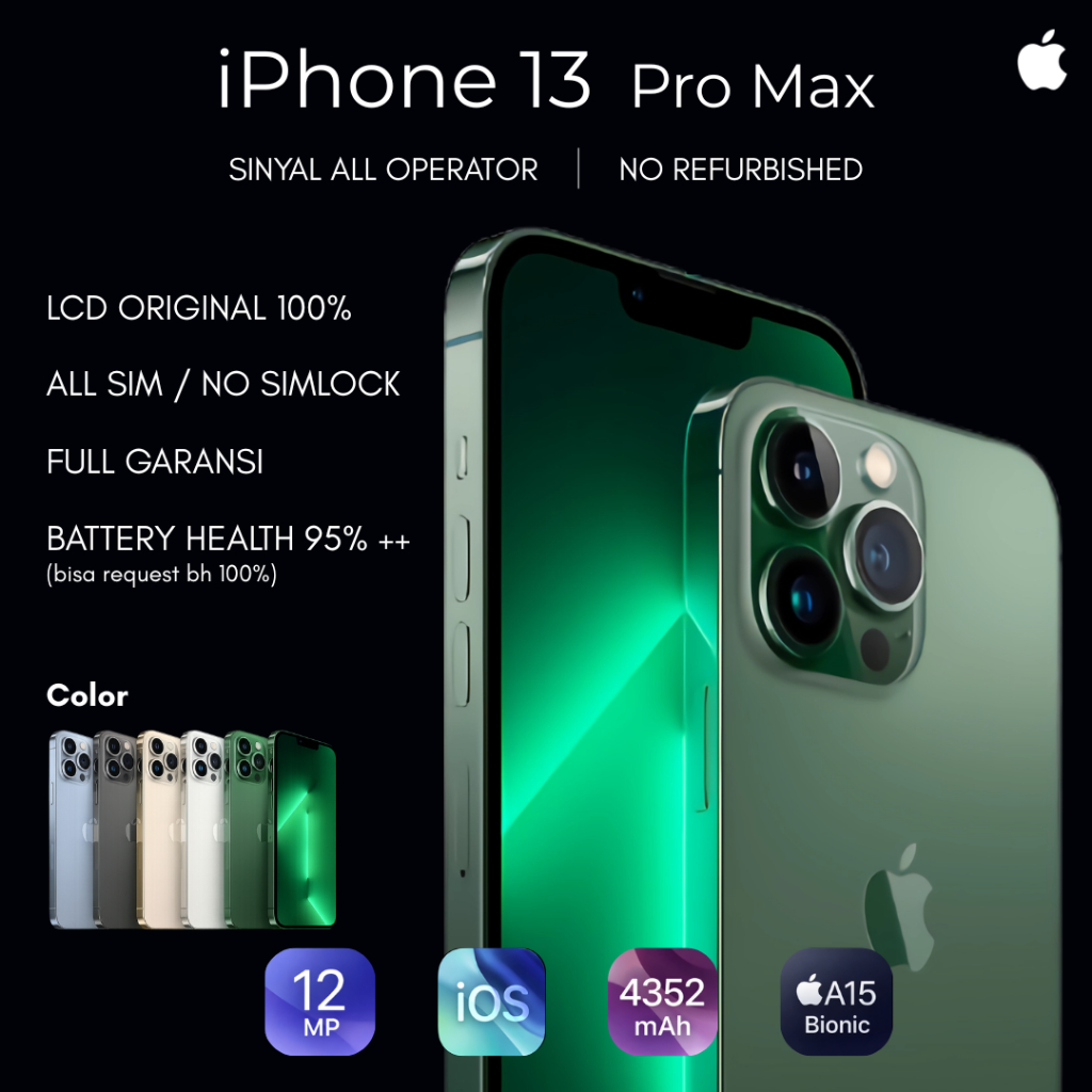iPhone 13 Pro Max Like New Original 128GB / 256GB | Garansi 12 Bulan | IMEI Resmi | LCD Kamera Bater