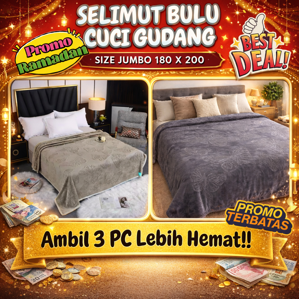 CUCI GUDANG SELIMUT BULU UKURAN JUMBO 180 x 200