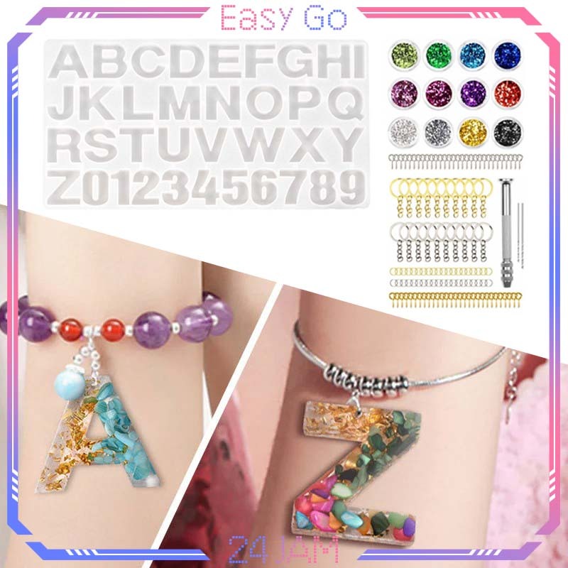 Isi 236pcs Cetakan Huruf Resin Silikon Cetakan Huruf Resin Gantungan Kunci DIY Cetakan Resin Alphabe