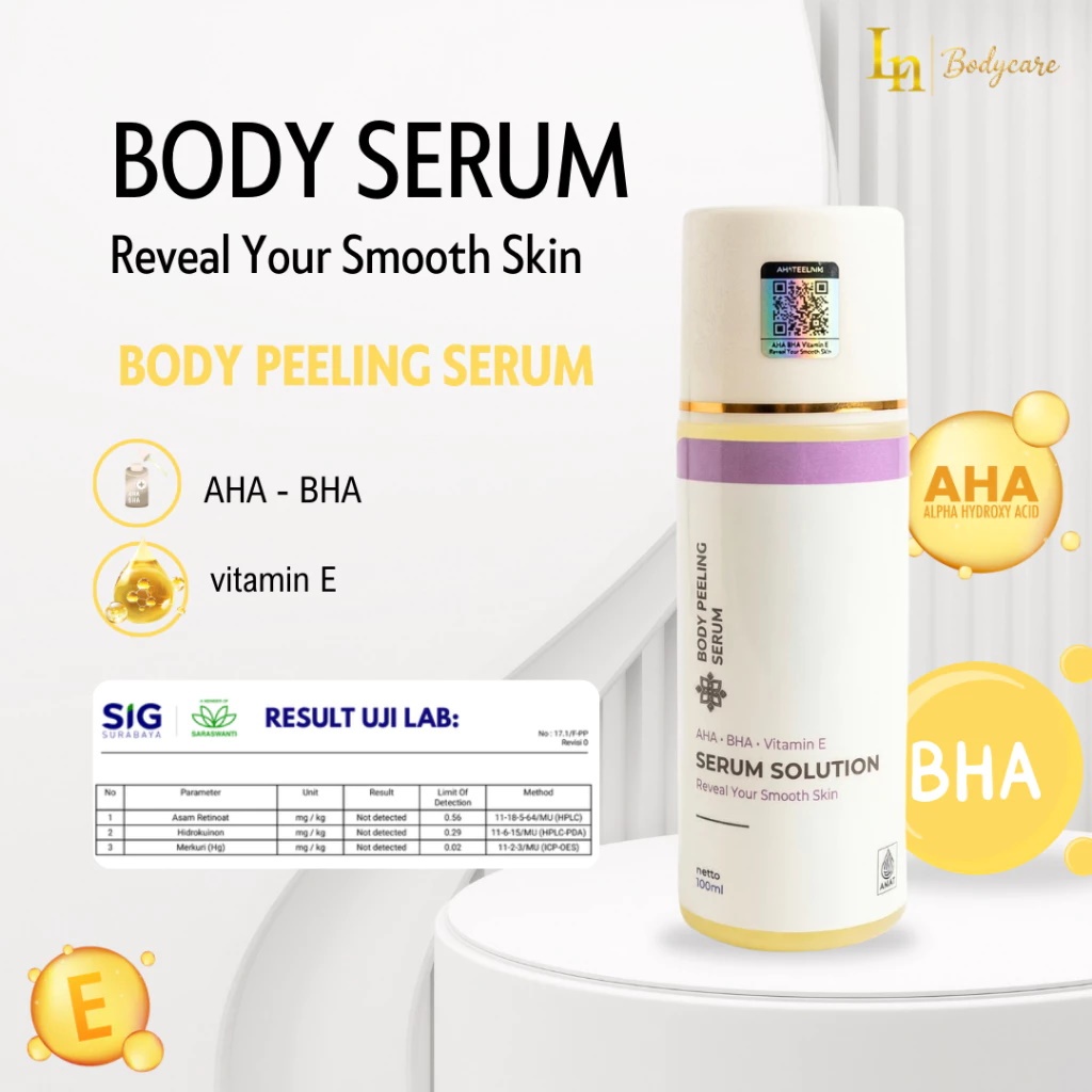 LN BODY PEELING SERUM BPOM EKSFOLIASI AHA-BHA VITAMIN E 100 ML