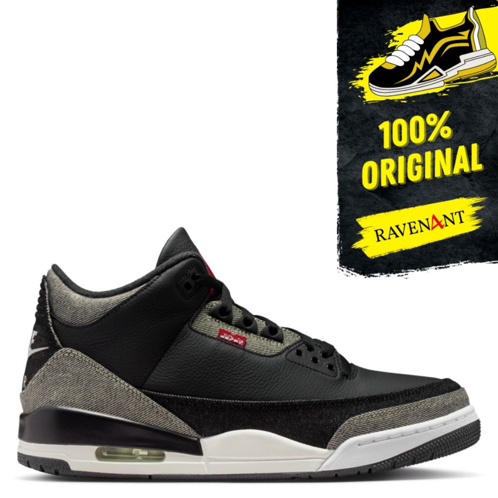 NIKE Air Jordan 3 Retro x LEVI'S Black White ORIGINAL - Sepatu Sneakers Pria