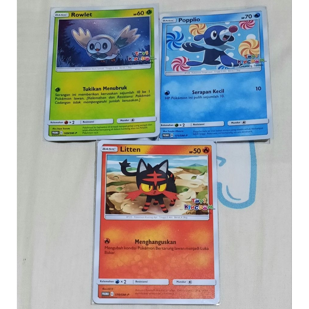 Kartu Pokemon promo Toys Kingdom (Rowlet, Popplio, Litten)