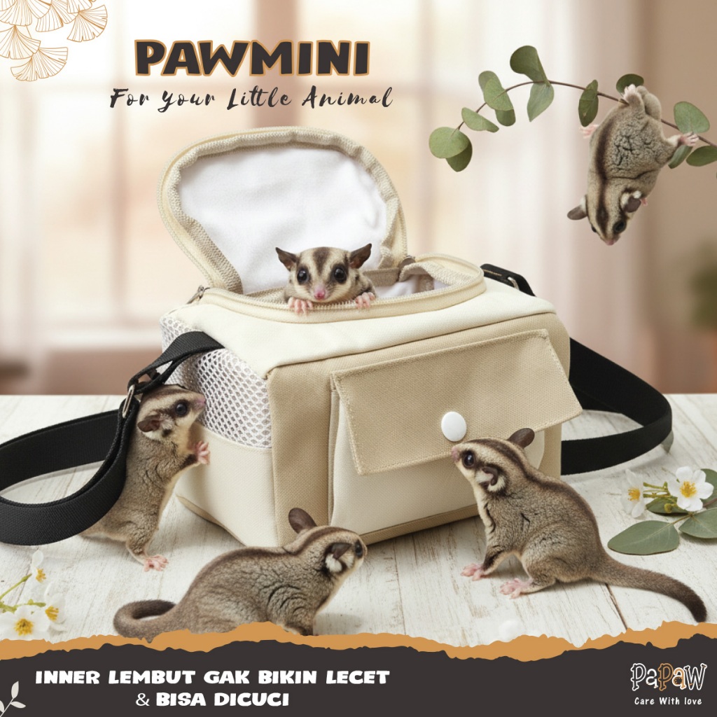 Tas Sugar Glider Lucu Travel Pouch Model Kubus Untuk Tupai Terbang Hamster Paw Mini