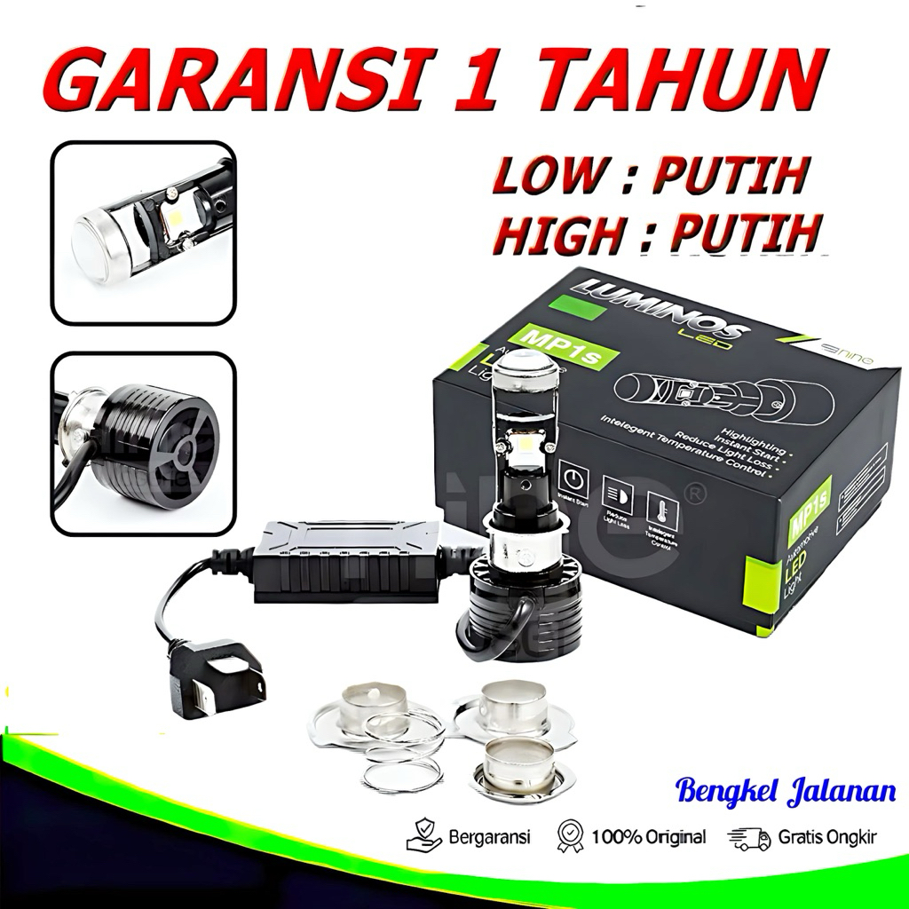 LUMINOS LAMPU LED UTAMA H6 H4 H7 MINI PROJEKCTOR 30 WAT NINE LUMINOS SUPER TERANG