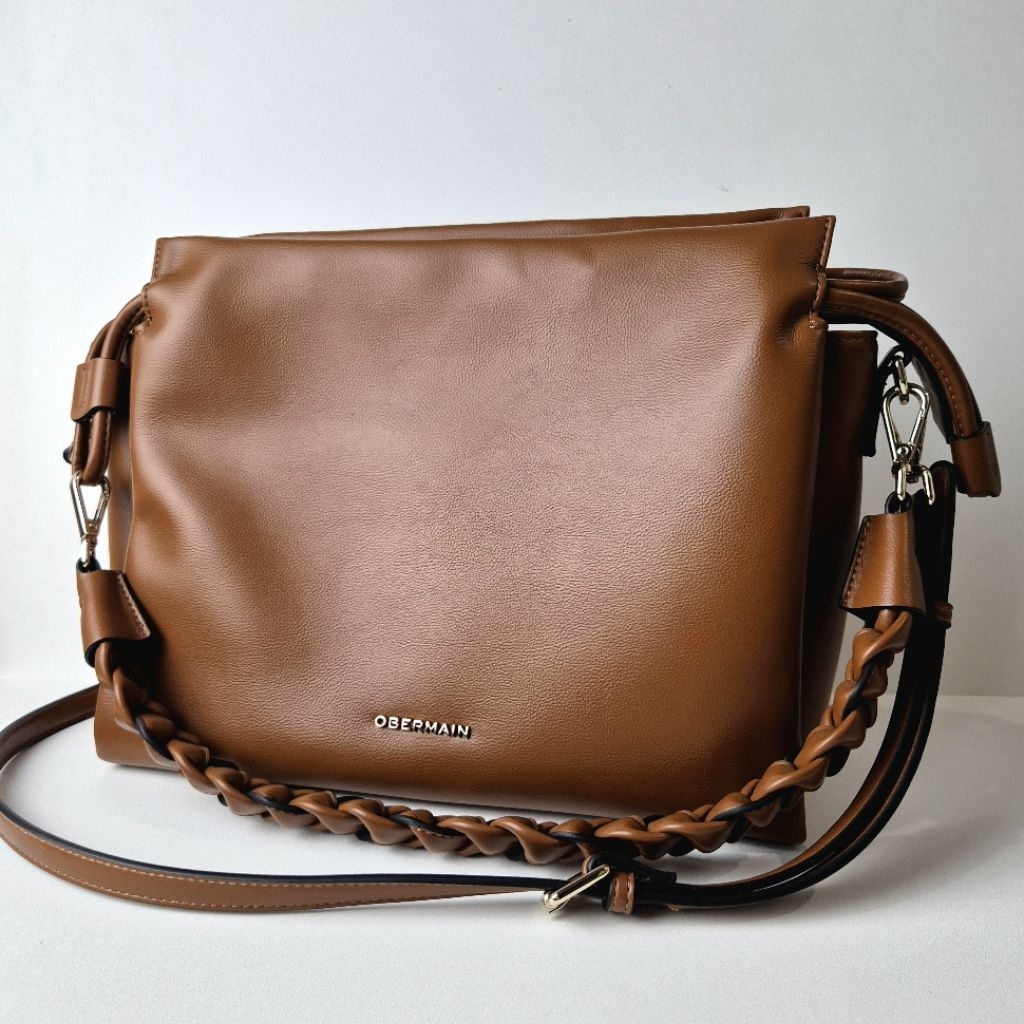 Obermain Vegan Leather Brown Cognag Tas Selempang Shoulder Bag Kulit Vegan Preloved 95% Like New Tas