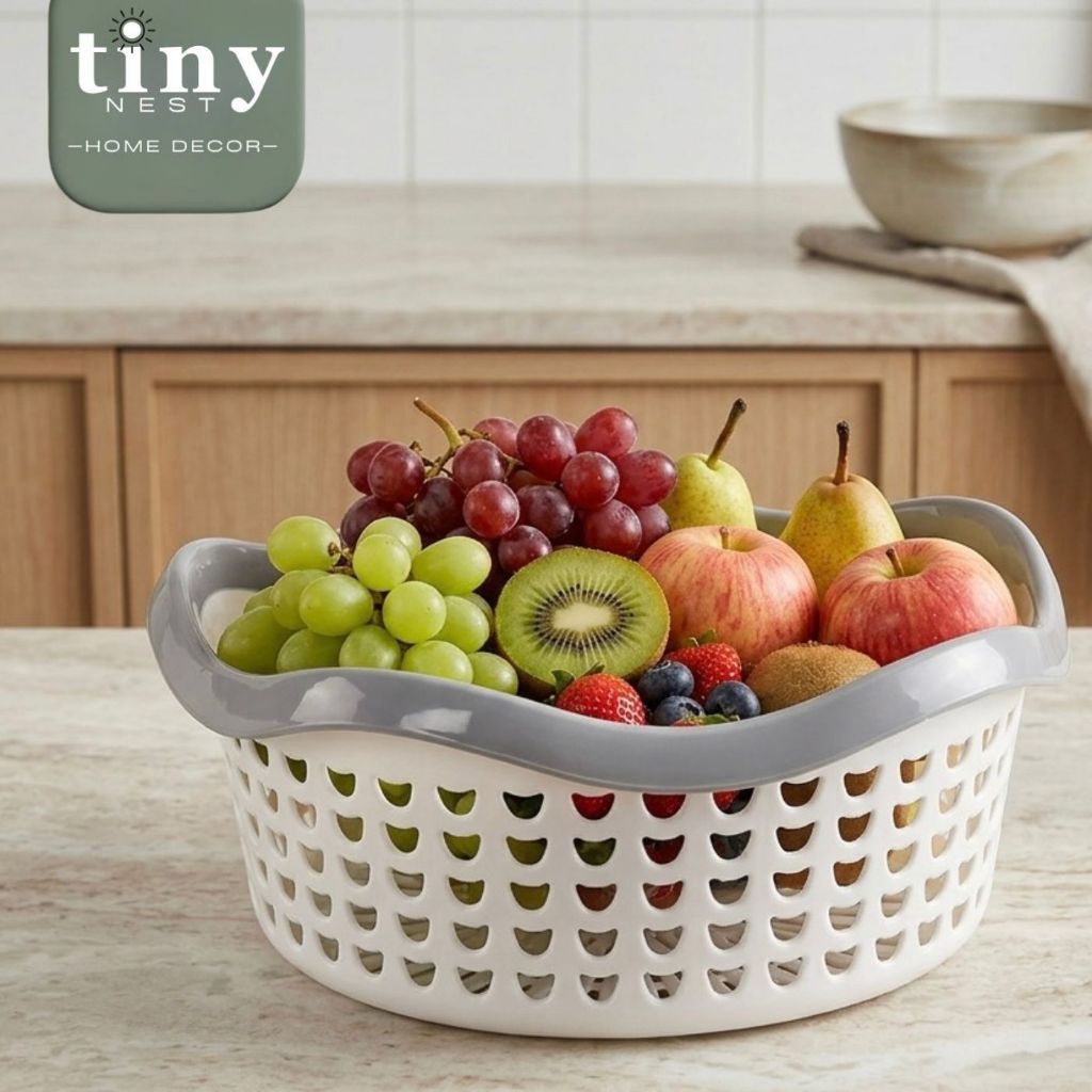 Keranjang Buah Plastik Warna Putih Abu - TinyNest x RumahPutihQu