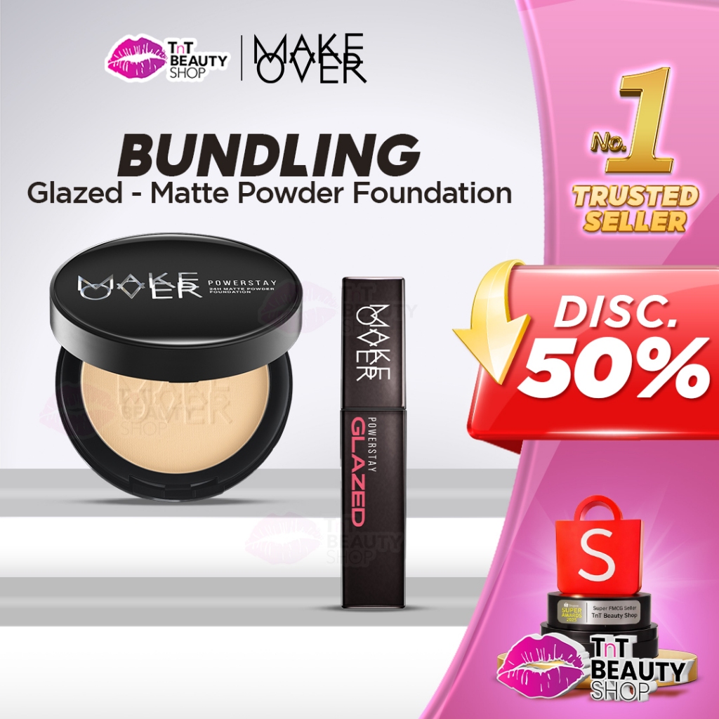 [BUNDLING] Make Over Glazed Lock Lip Pigment + Powerstay Matte Powder Foundation | TnT Beauty Shop