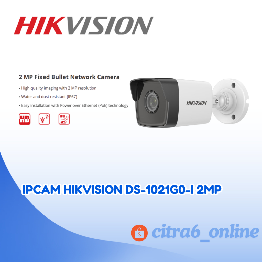 IPCam Hikvision Outdoor DS-2CD1021G0-I 2 MP Fixed Bullet Network Camera