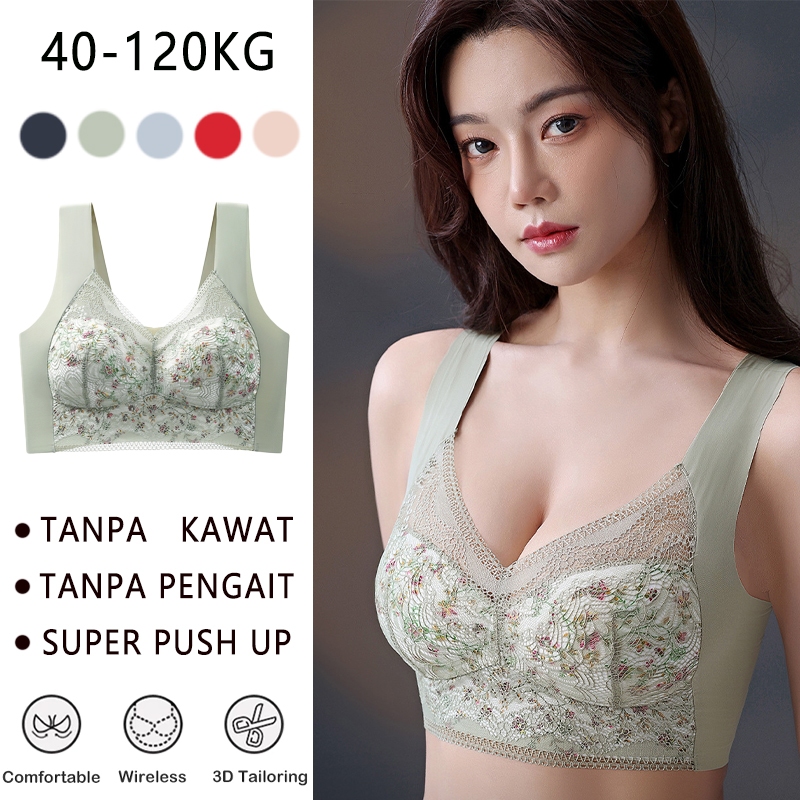 Bra Jumbo Seamless Tanpa Kawat Sorex Style - BH Wanita Big Size 40-120KG Lace Flora Super Push Up An