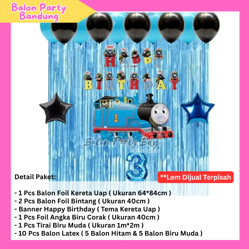 FUNTASTIC PARTY Paket Dekorasi Ulang Tahun Anak Tema Kereta Uap Biru
