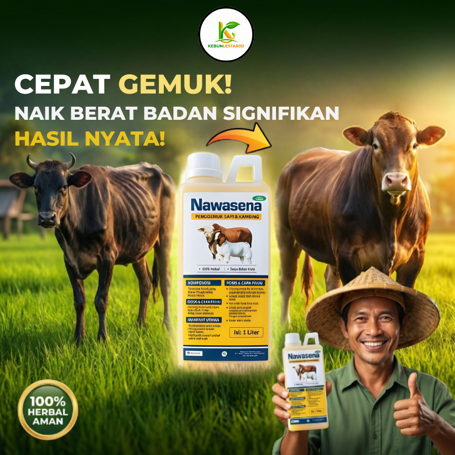 NAWASENA 1L Vitamin Sapi Penggemuk – Penggemuk Sapi PO & Lokal Cepat Gemuk, Obat Penggemuk Sapi Pena