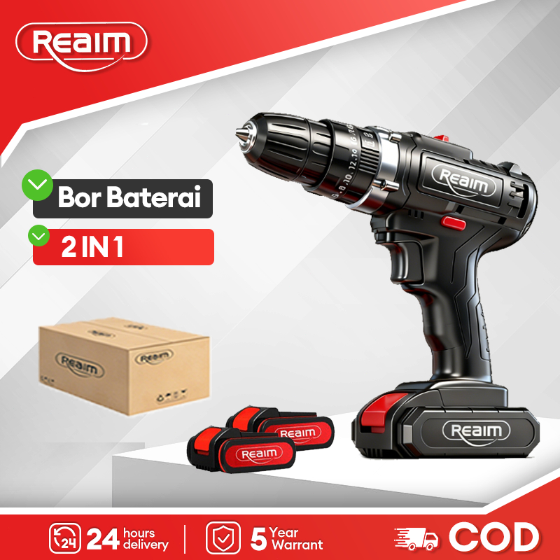 Reaim Mesin Bor Baterai kotak Cordless Drill Battery Impact Drill Cordless Electric Drill