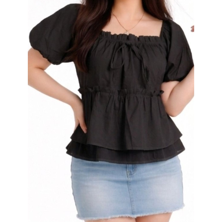 Velna Top - Atasan Wanita Ukuran Besar  XXL Crop Top Blouse Korea Ruffle Off Shoulder Premium Putih 
