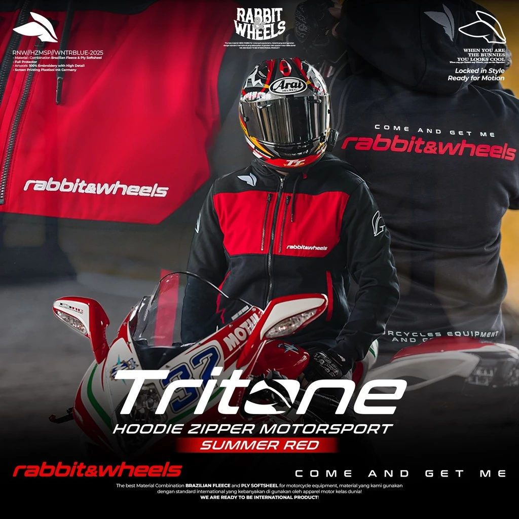 JAKET RABBIT AND WHEELS TRITONE RED | ZIPPER HOODIE TRITONE RED RABBIT AND WHEELS | 100% ORIGINAL PR