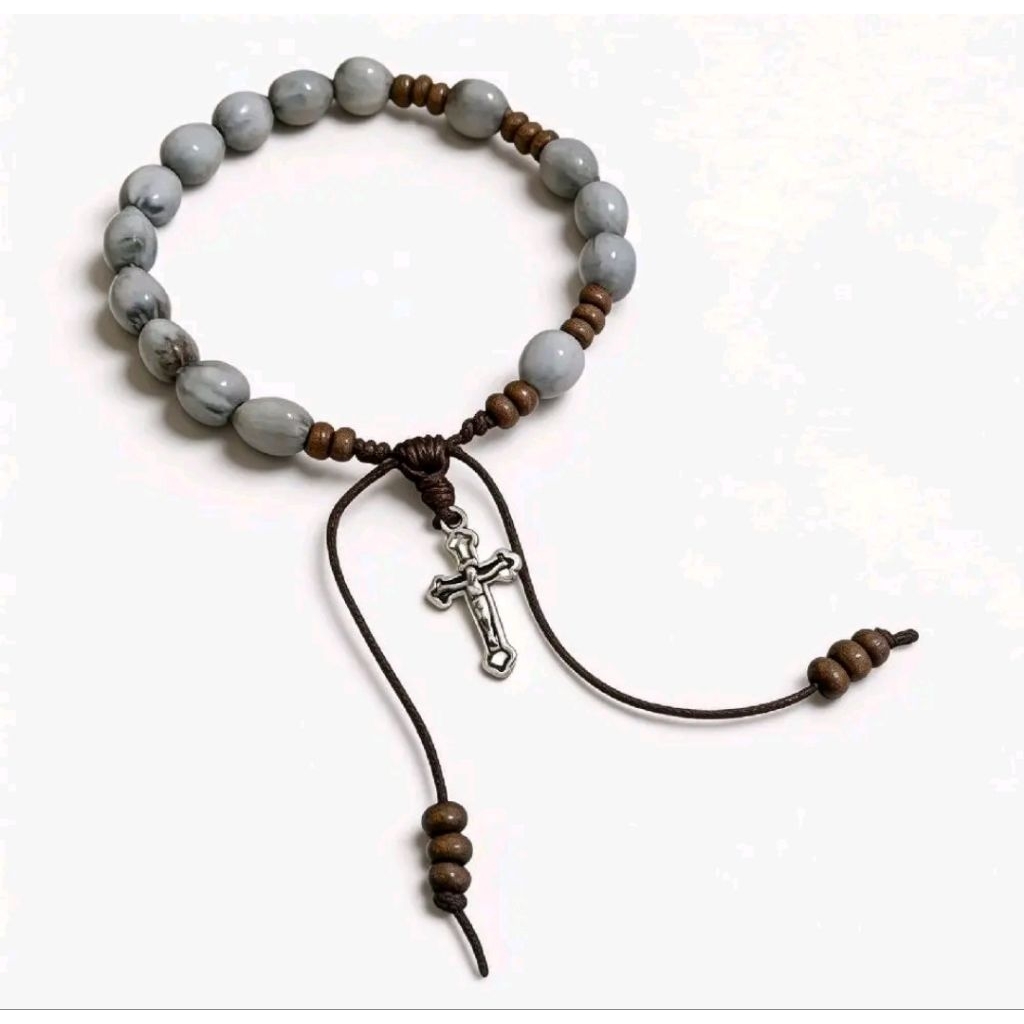 Gelang Rosario Salib Biji Jali Bulir Jagung Natur Suvenir Unik Katolik Kristen Kristiani