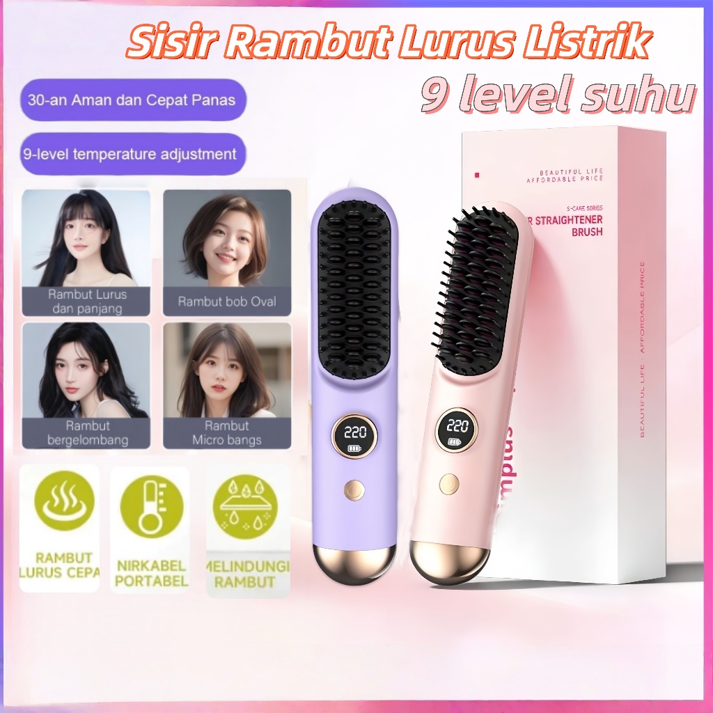 Sisir Catok Pelurus Rambut Elektrik Comb Sisir Pelurus Rambut Tanpa Kabel Cordless