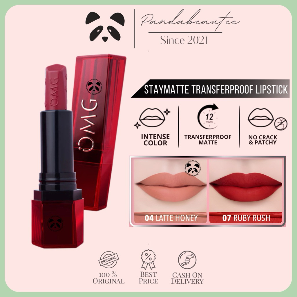 PANDABEAUTEE - OMG Staymatte Transferproof Lipstick  OH MY GLAM - Lipstik Tahan Lama Hingga 12 Jam -