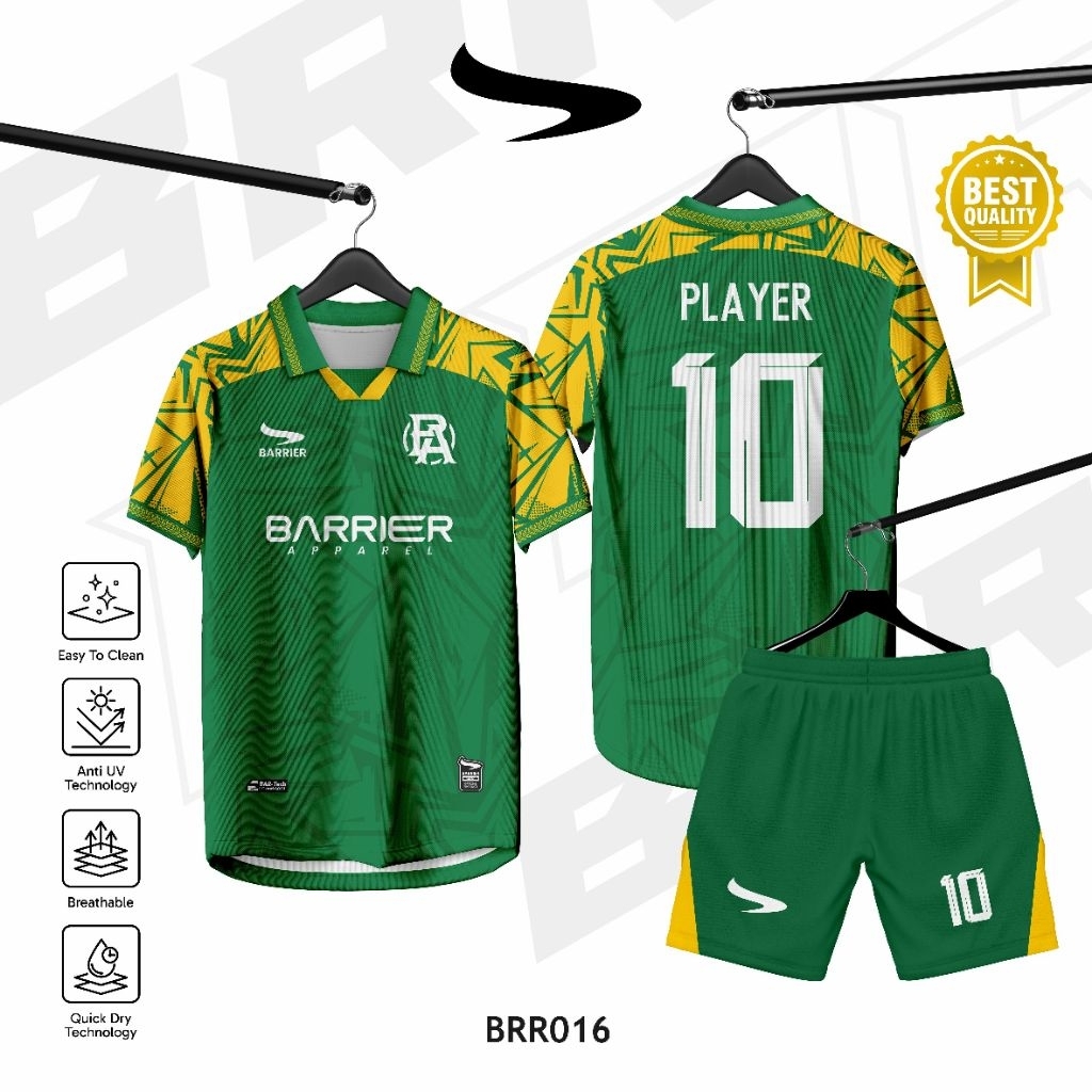 [Bisa Satuan] Jersey Custom Full Print Dryfit Anti UV, Sepakbola dan Futsal  // Jersey Hijau Kuning 
