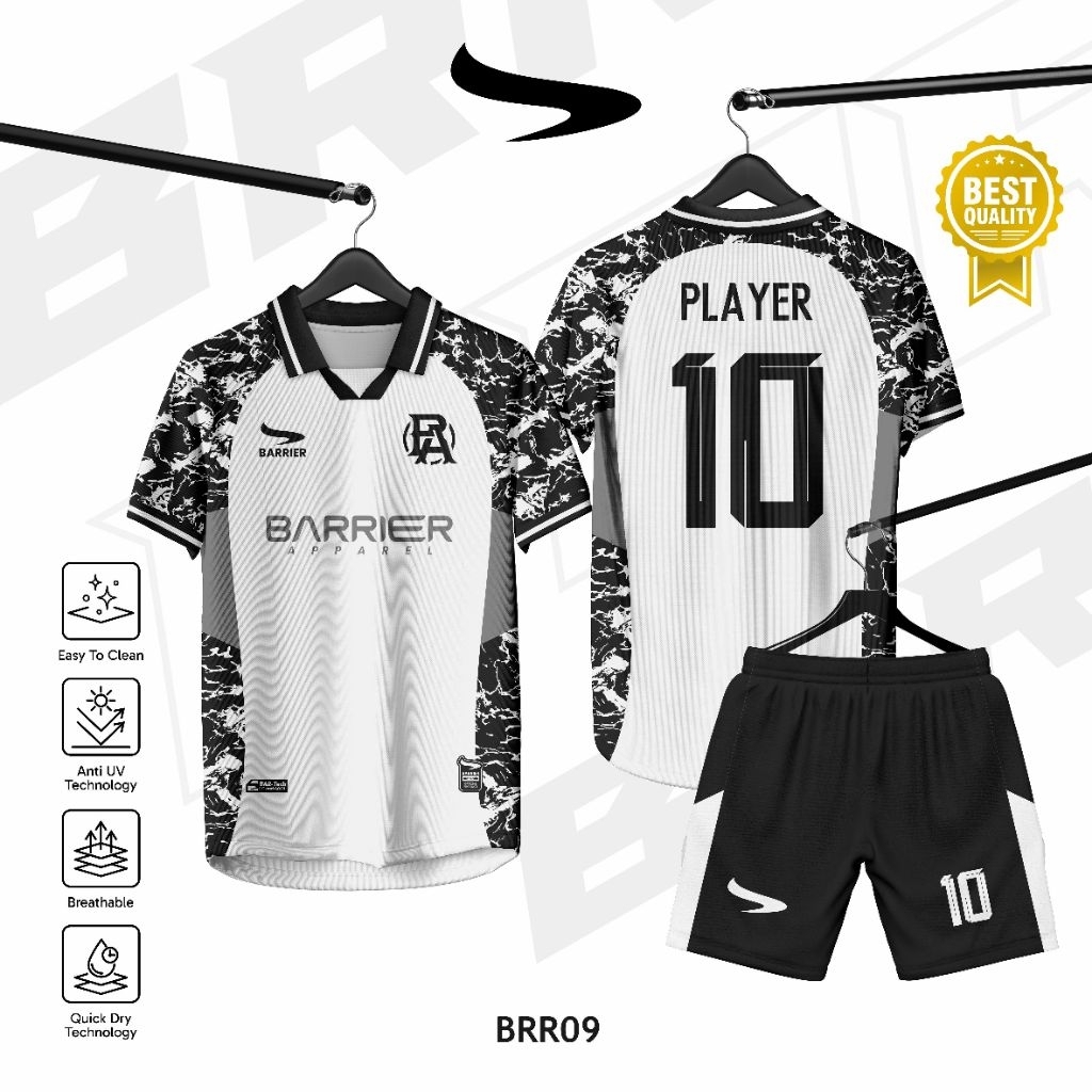 Jersey Custom Full Print Anti UV // Sepakbola // Futsal // Jersey Putih Hitam