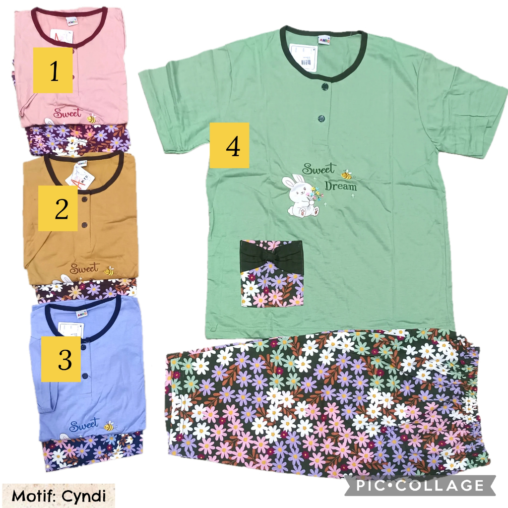 ASLI  BABY DOLL AMRO ori label putih celana pendek 3/4 dewasa baju tidur L XL babydoll bebidol setel