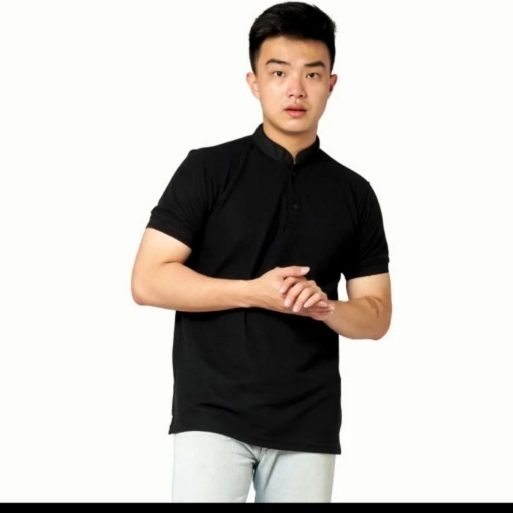 kaos hitam polo kerah shanghai