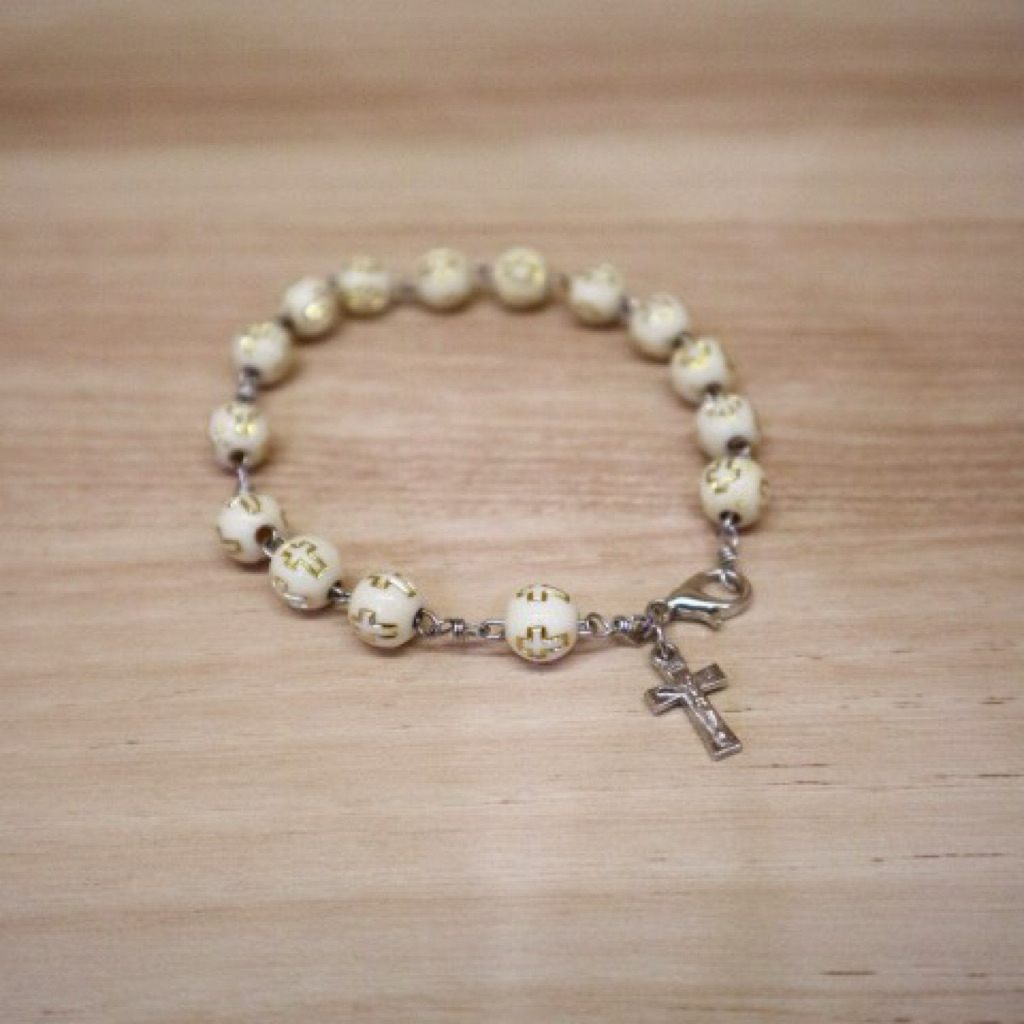 Rosario Gelang Motif Salib Gold 8mm Rantai